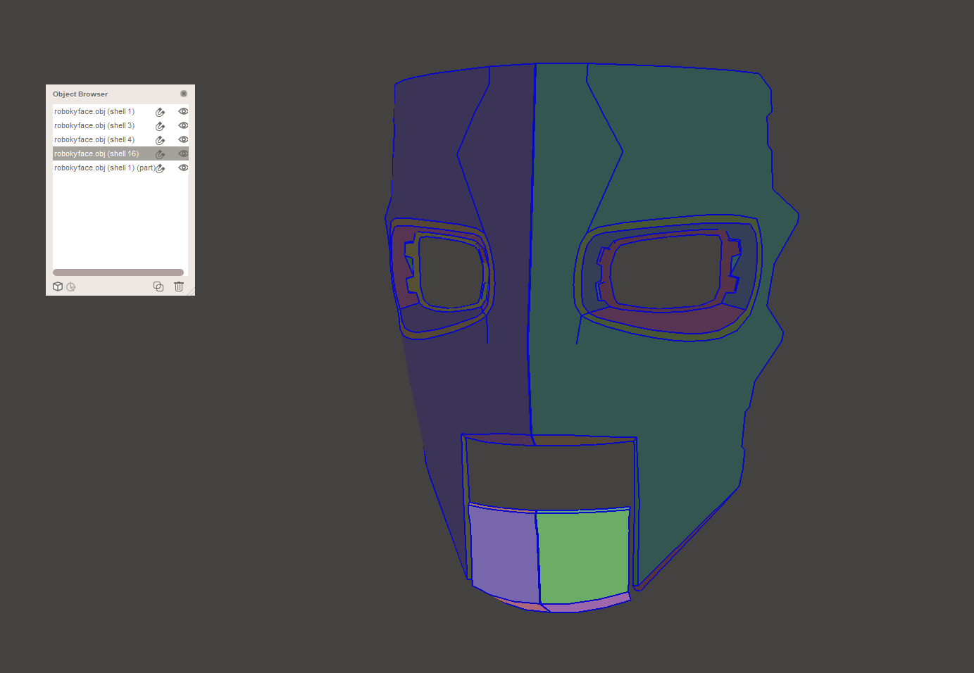 Splitting the model into distinct parts for the template